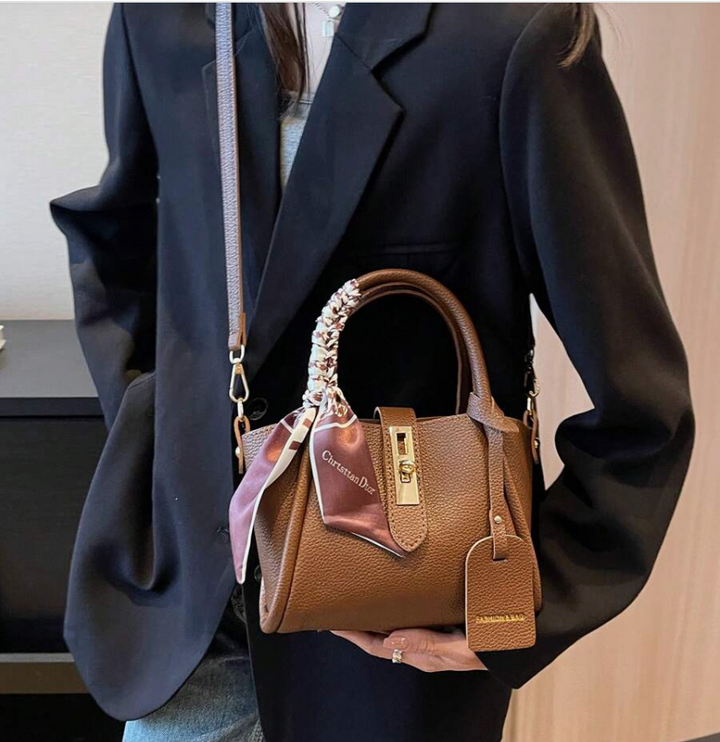 Lychee Texture Solid Color Fashion Lock Buckle PU Zipper Handbag & Scarf Decoration