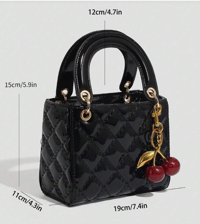 Versatile Quilted Glossy Handbag, Structured Small Bag
