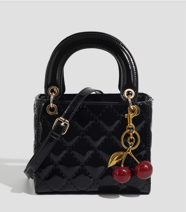 Versatile Quilted Glossy Handbag, Structured Small Bag