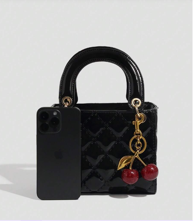 Versatile Quilted Glossy Handbag, Structured Small Bag