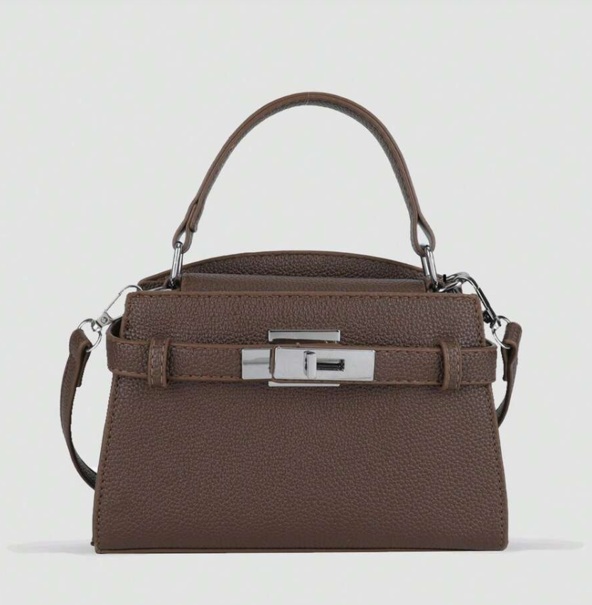 Coffee Lychee Pattern Ladies Handbag, Fashionable Shoulder Strap Decoration Adjustable