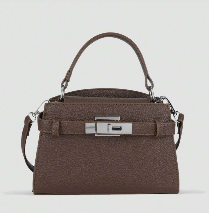 Coffee Lychee Pattern Ladies Handbag, Fashionable Shoulder Strap Decoration Adjustable