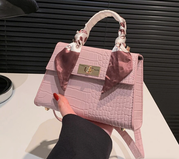 Mini Crocodile Embossed Satchel Flap Square Bag