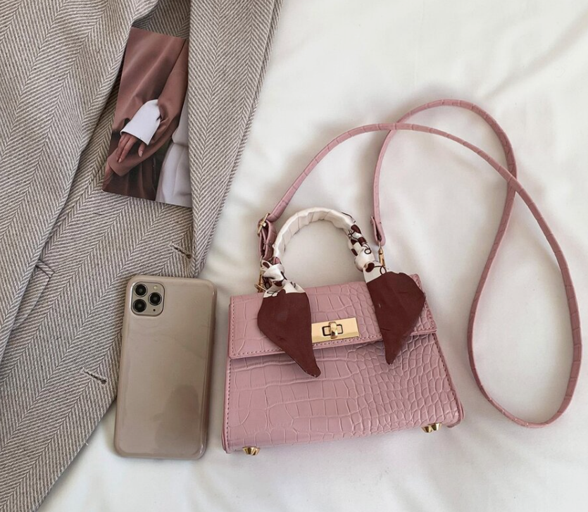 Mini Crocodile Embossed Satchel Flap Square Bag