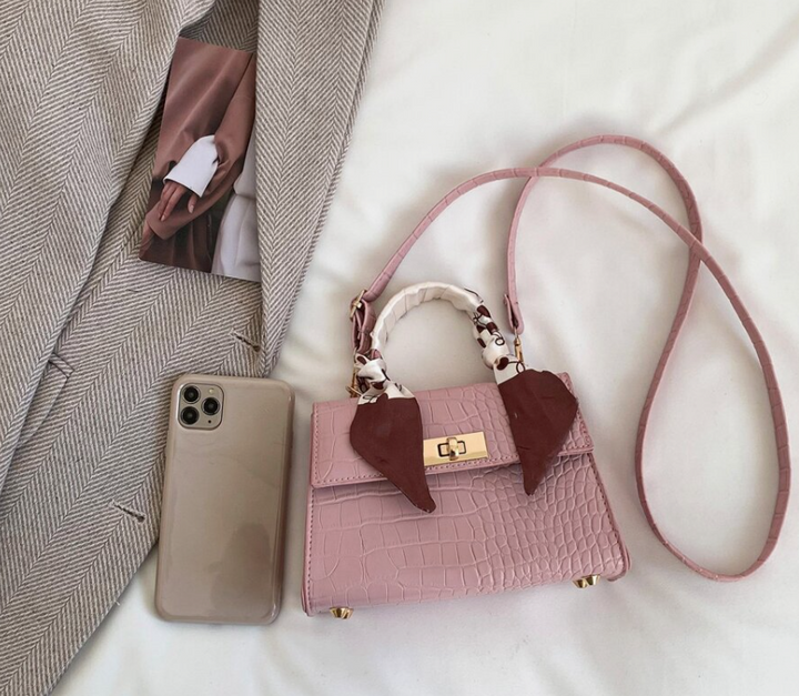 Mini Crocodile Embossed Satchel Flap Square Bag