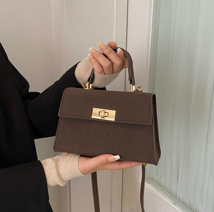 Crocodile Embossed Twist Lock Flap Square Bag