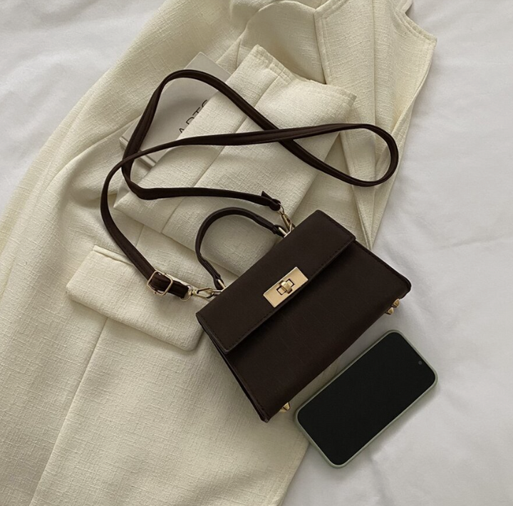 Crocodile Embossed Twist Lock Flap Square Bag